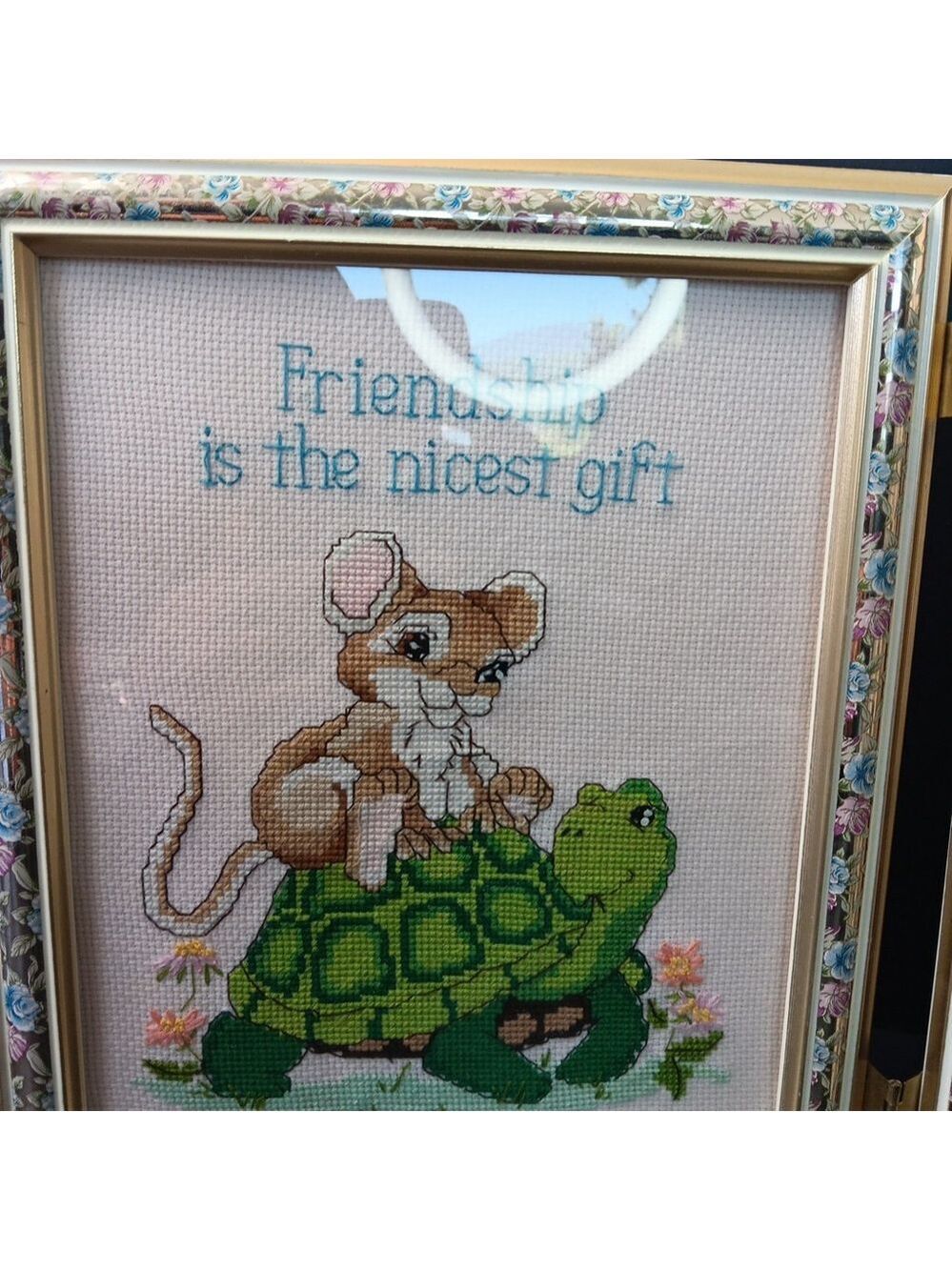 Needlepoint Finished In Frame Desk Decor Gorgeous! Turtle Rabbit Mouse Canada - Picture 8 of 16